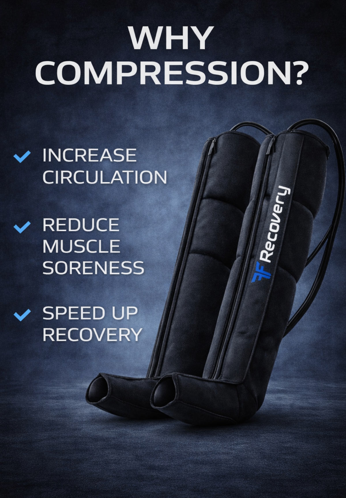 Compression boots control panel with adjustable pressure settings for muscle recovery