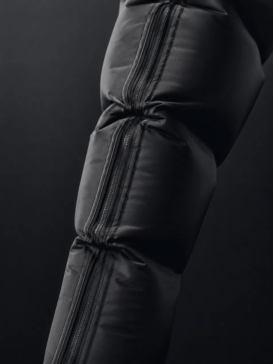RF Recovery compression boot showing calibrated pressure chamber and zipper seam